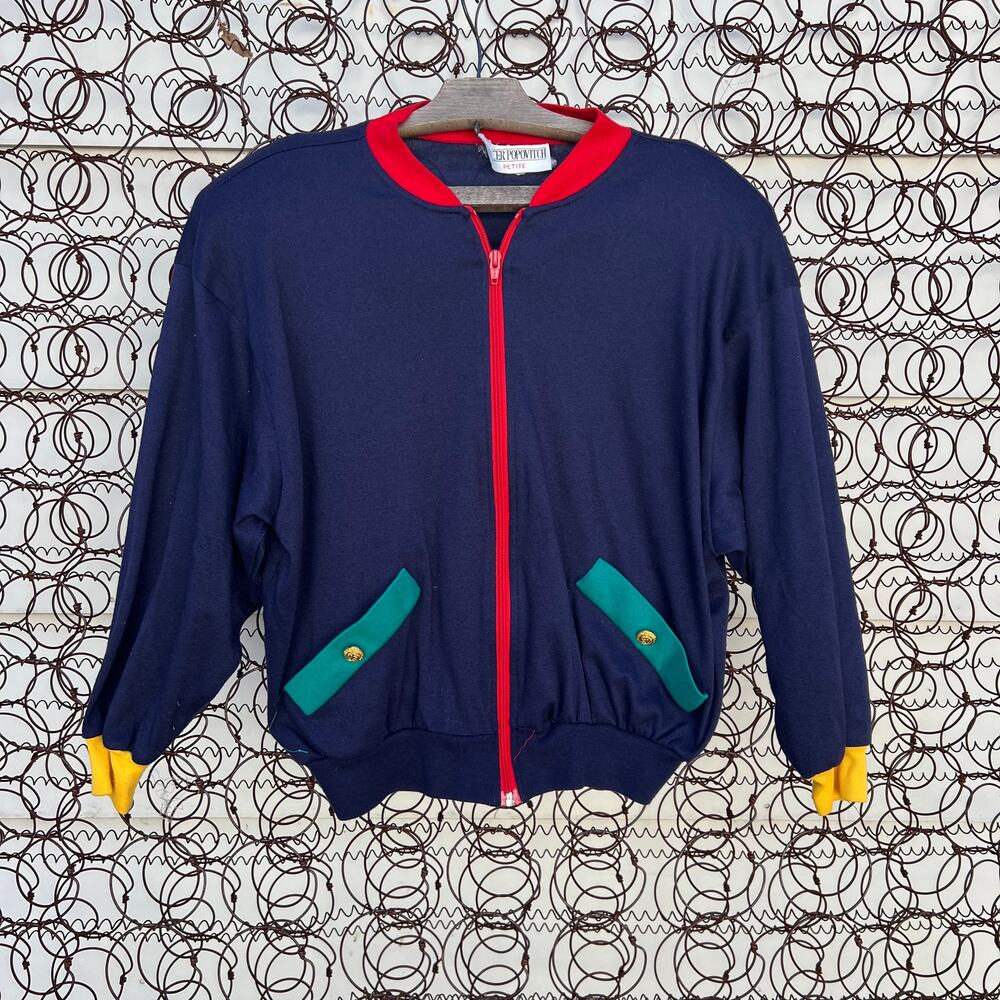 Vintage 90s Peter Popovitch Petite cardigan sweatshirt primary color LARGE?